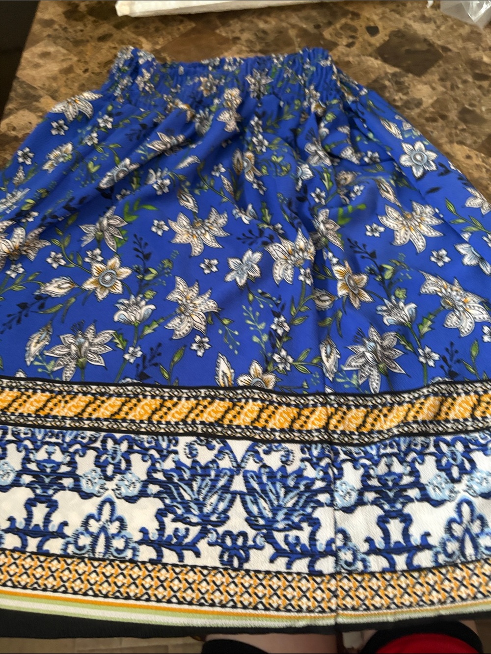 Women’s bobeau Royal Blue Floral Border-Print A-Line Skirt
